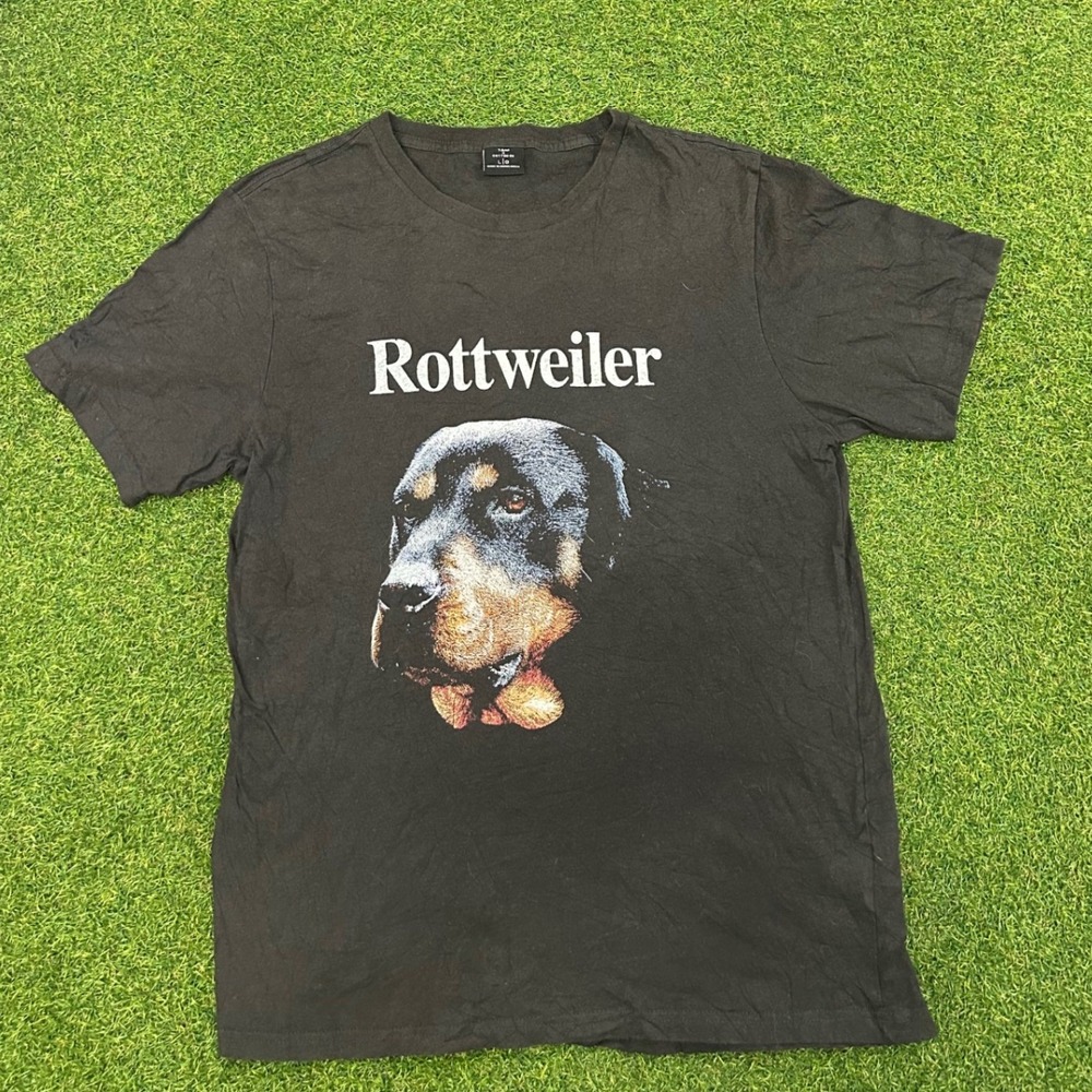 Rottweiler Graphic T-Shirt Mens Large Black Dog Print Tee